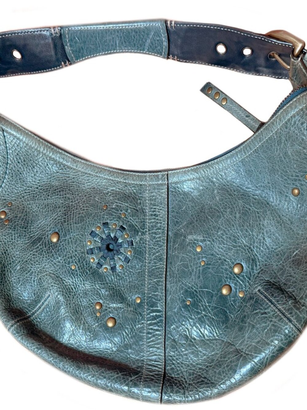 Vintage Rare 65th Anniversary Coach Blue Leather Gold Stud Hobo Bag 'Mia' - Picture 8 of 9